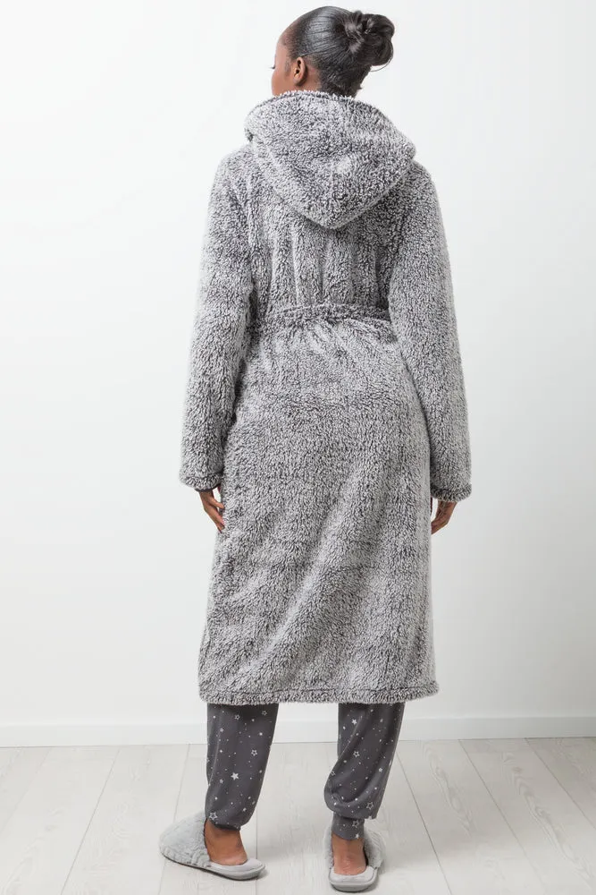 Hooded Sherpa Gown Grey