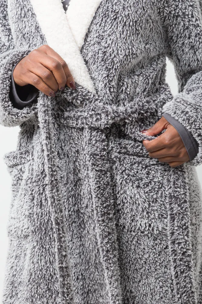 Hooded Sherpa Gown Grey