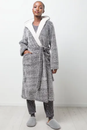 Hooded Sherpa Gown Grey