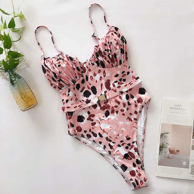 In-X Push up one piece swimsuit Bodysuit women Sexy snake print bikini 2020 High cut swimwear women monokini Padded bathing suit