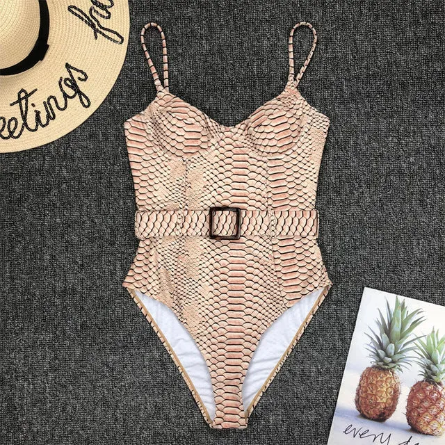 In-X Push up one piece swimsuit Bodysuit women Sexy snake print bikini 2020 High cut swimwear women monokini Padded bathing suit