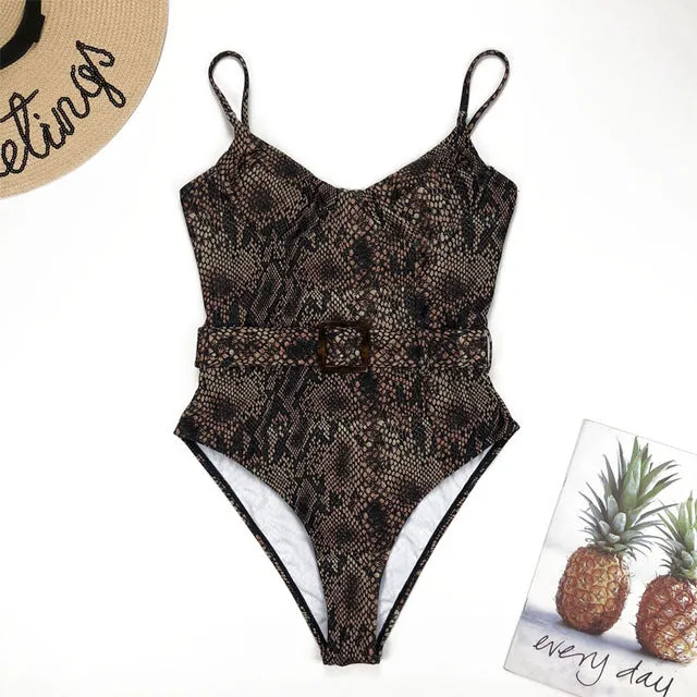 In-X Push up one piece swimsuit Bodysuit women Sexy snake print bikini 2020 High cut swimwear women monokini Padded bathing suit