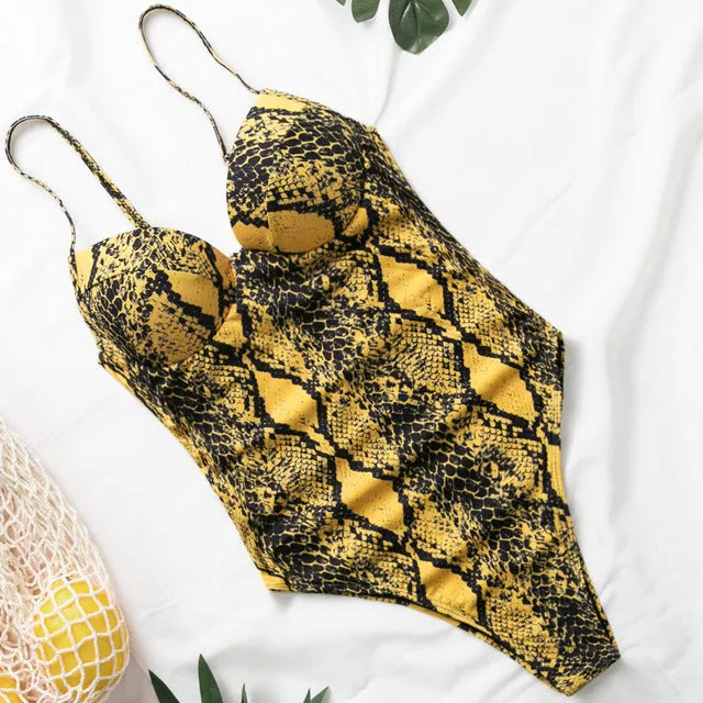 In-X Push up one piece swimsuit Bodysuit women Sexy snake print bikini 2020 High cut swimwear women monokini Padded bathing suit