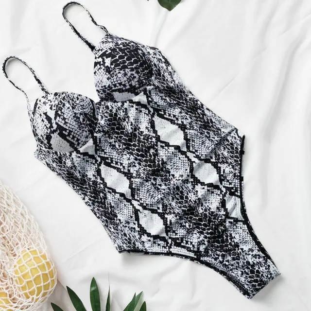 In-X Push up one piece swimsuit Bodysuit women Sexy snake print bikini 2020 High cut swimwear women monokini Padded bathing suit