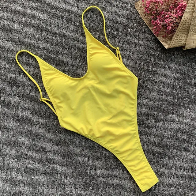 In-X Thong one piece swimsuit Sexy neon bikini 2020 High cut swimwear women Monokini Backless bodysuit One-piece suit Beach wear
