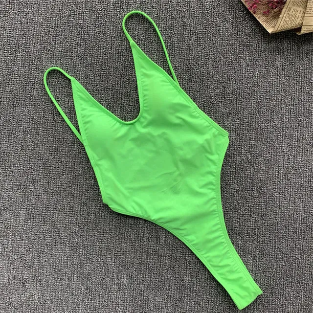 In-X Thong one piece swimsuit Sexy neon bikini 2020 High cut swimwear women Monokini Backless bodysuit One-piece suit Beach wear