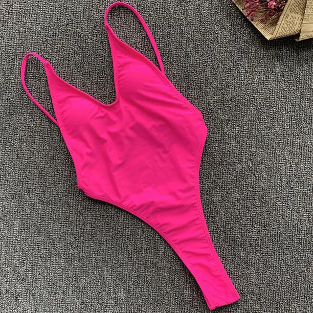 In-X Thong one piece swimsuit Sexy neon bikini 2020 High cut swimwear women Monokini Backless bodysuit One-piece suit Beach wear
