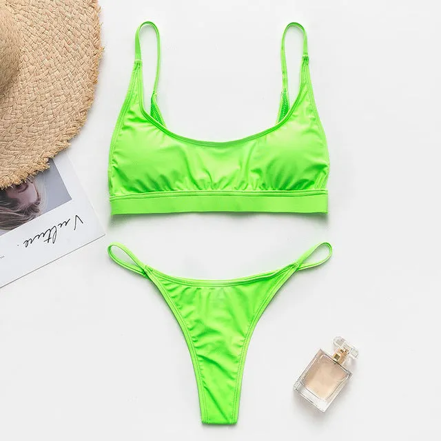 In-X Thong one piece swimsuit Sexy neon bikini 2020 High cut swimwear women Monokini Backless bodysuit One-piece suit Beach wear