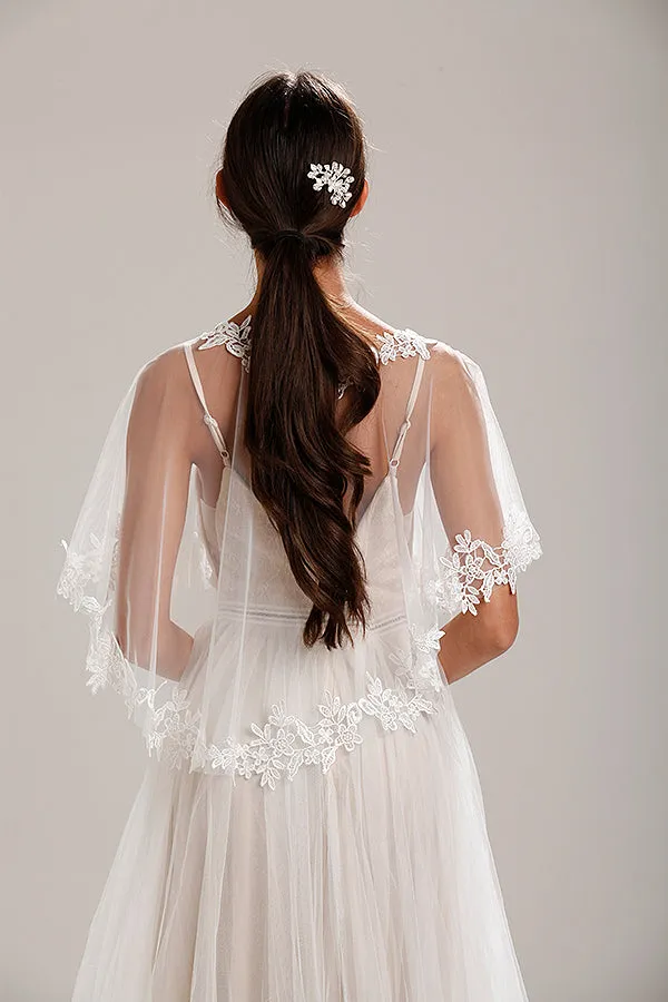 Ivory Lace & Chiffon Bridal Capelet