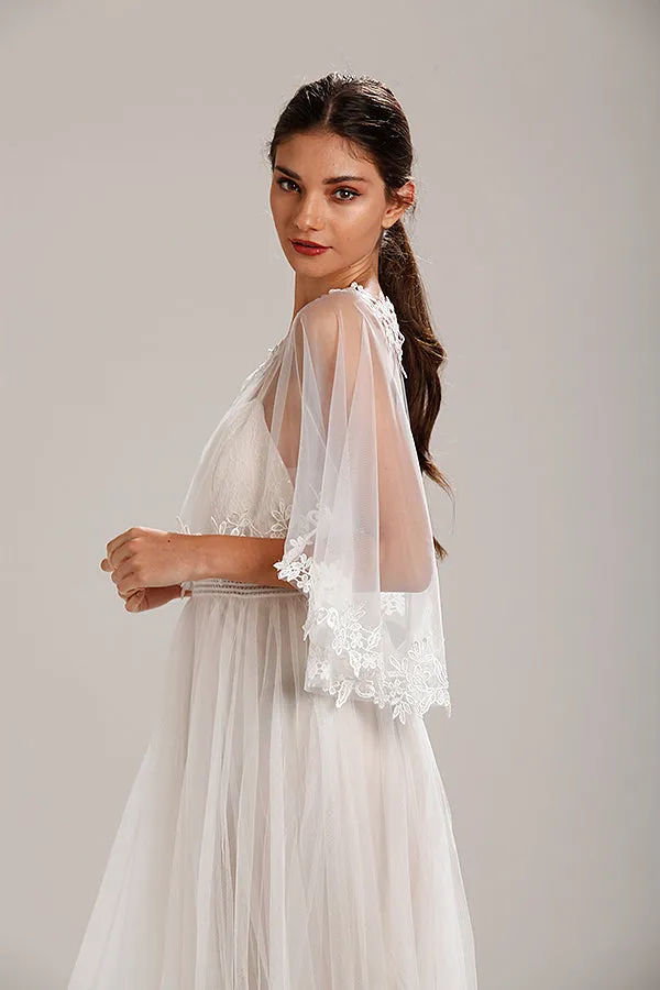 Ivory Lace & Chiffon Bridal Capelet
