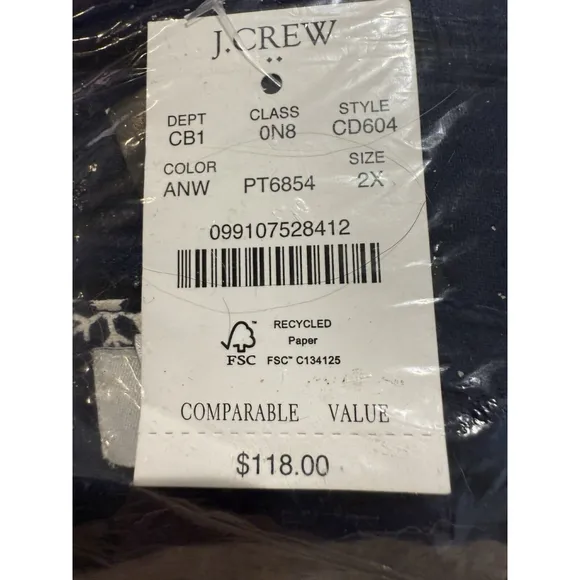 J Crew-Long Sleeve Flannel Pajama Set Women’s 2X Navy Blue w/White Snowflake NWT