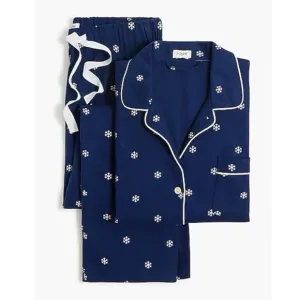J Crew-Long Sleeve Flannel Pajama Set Women’s L Navy Blue w/White Snowflake NWT