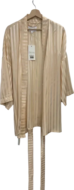 Jim Jam Beige Striped Kimono Robe Embroidered D. C. One Size