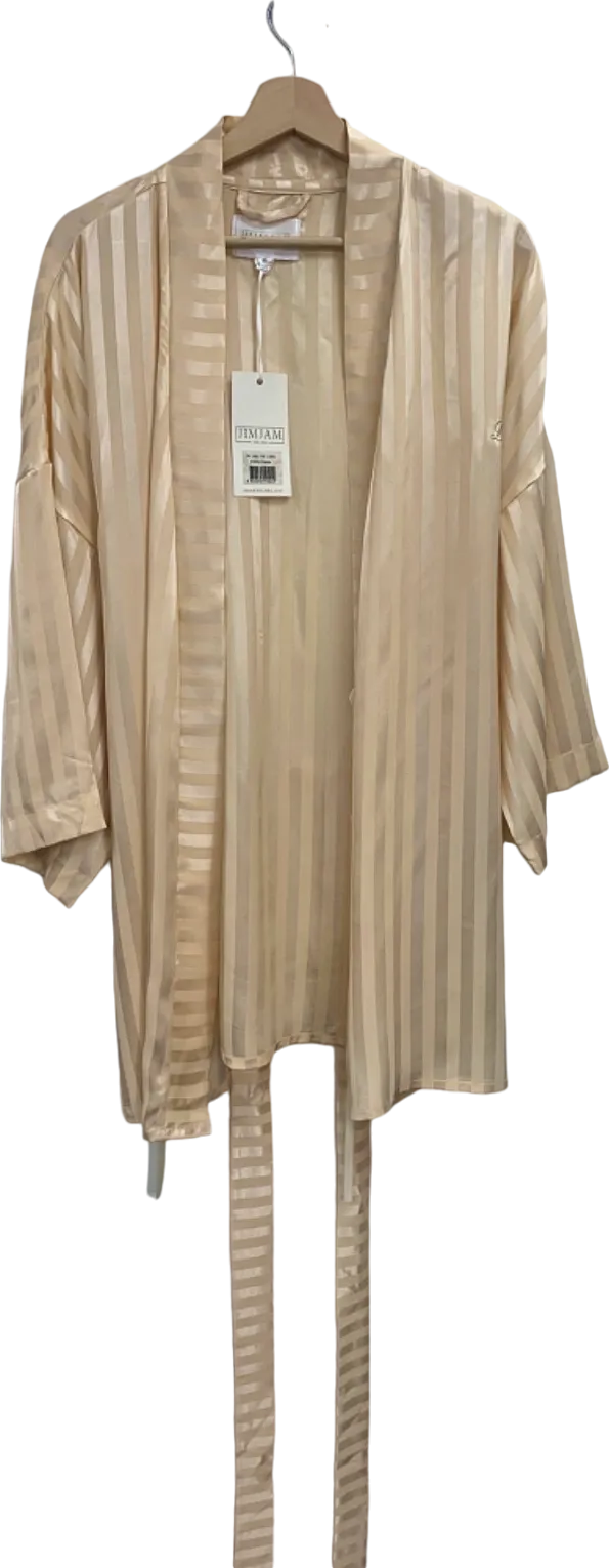 Jim Jam Beige Striped Kimono Robe Embroidered D. C. One Size