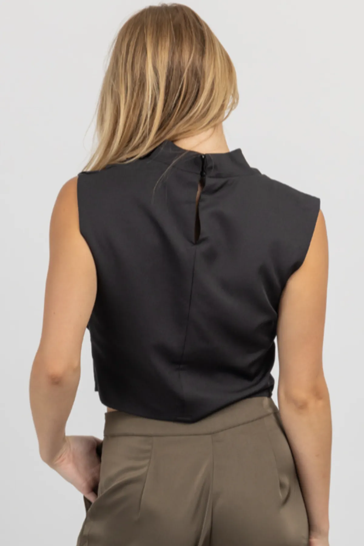 JOAH BLACK HIGH COWLED BLOUSE