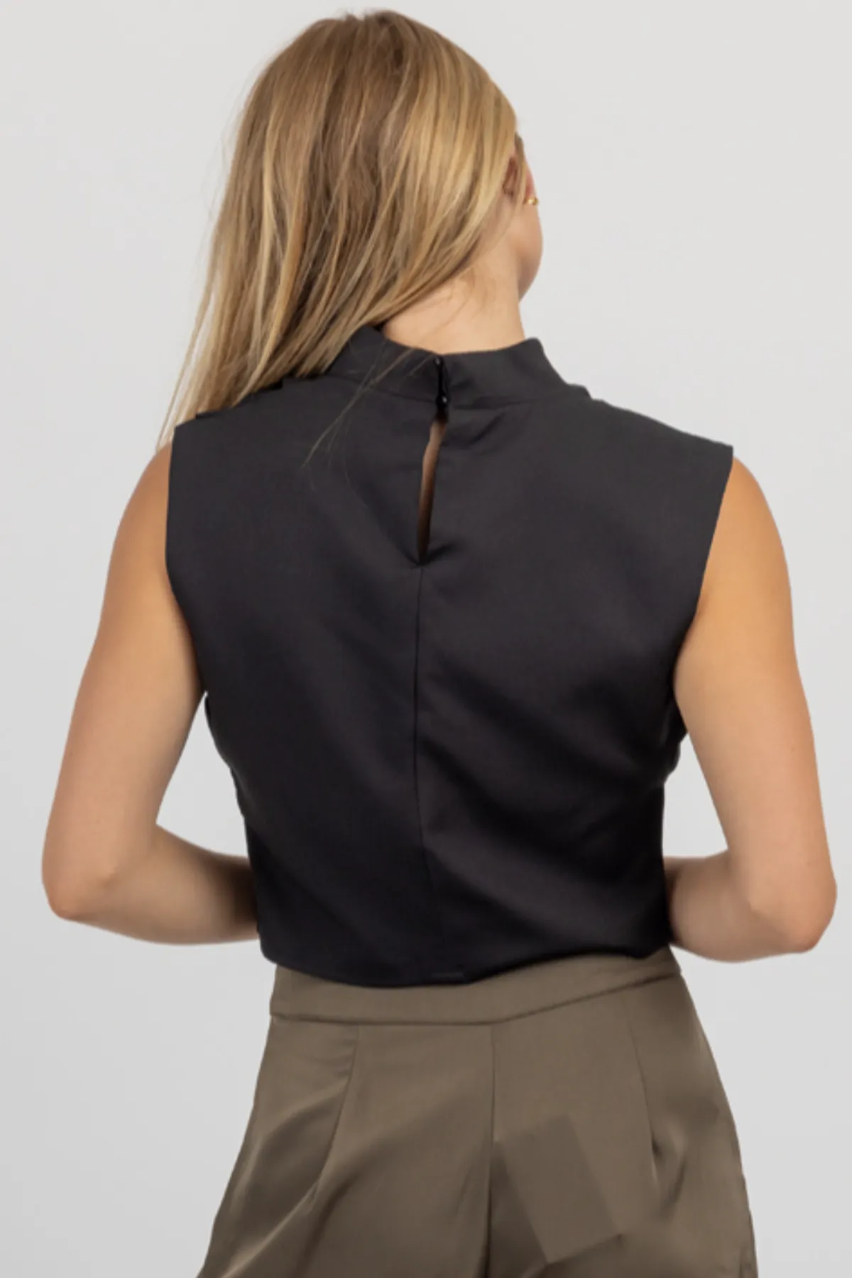 JOAH BLACK HIGH COWLED BLOUSE