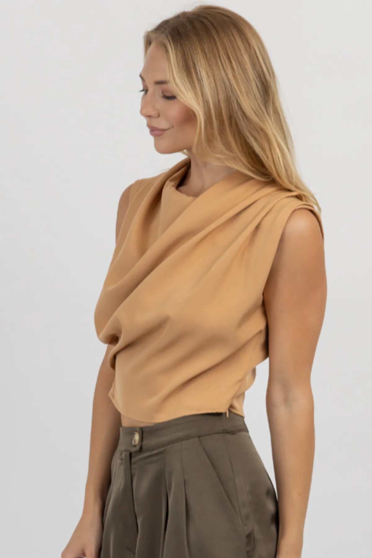 JOAH TAN HIGH COWLED BLOUSE