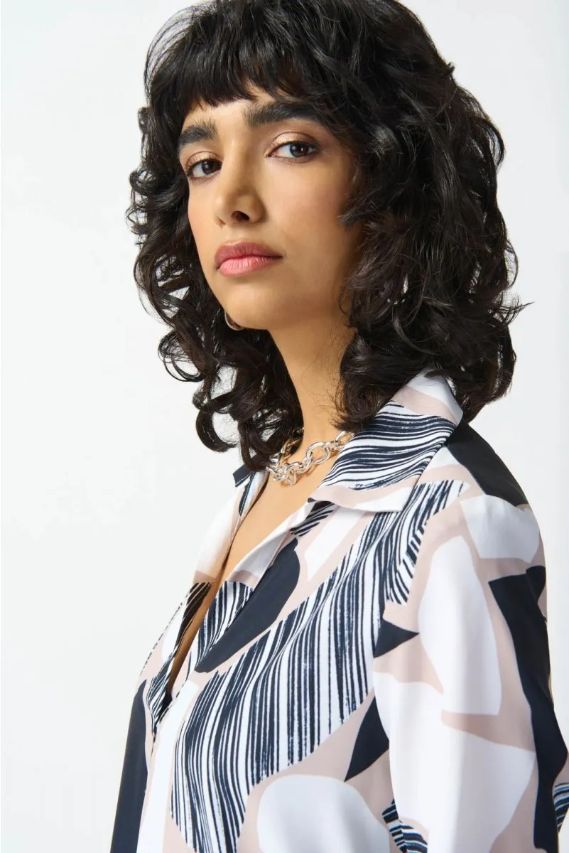 Joseph Ribkoff Vanilla/Multi Abstract Print Short Sleeve Maxi Shirt Dress 242227