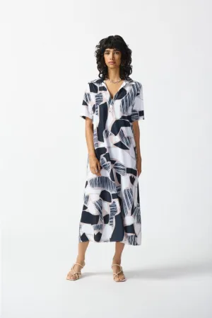Joseph Ribkoff Vanilla/Multi Abstract Print Short Sleeve Maxi Shirt Dress 242227