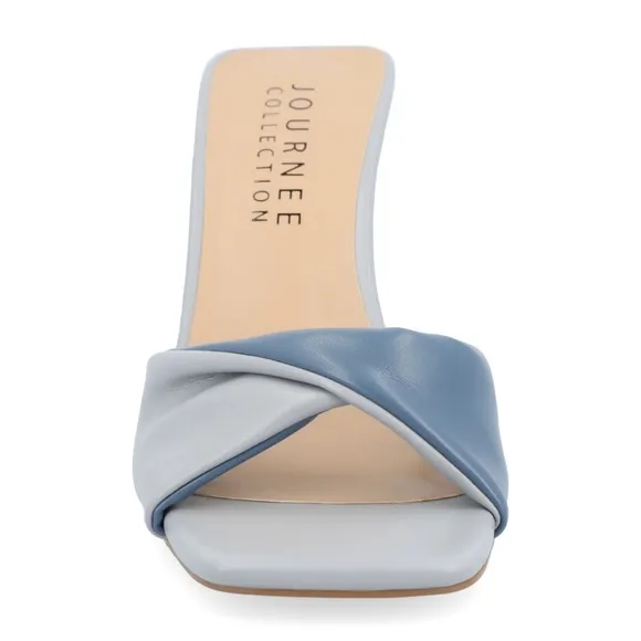 Journee Collection Aylia Blue 3” Block Square Heel Sandals 9.5 - Bold &amp; Stylish