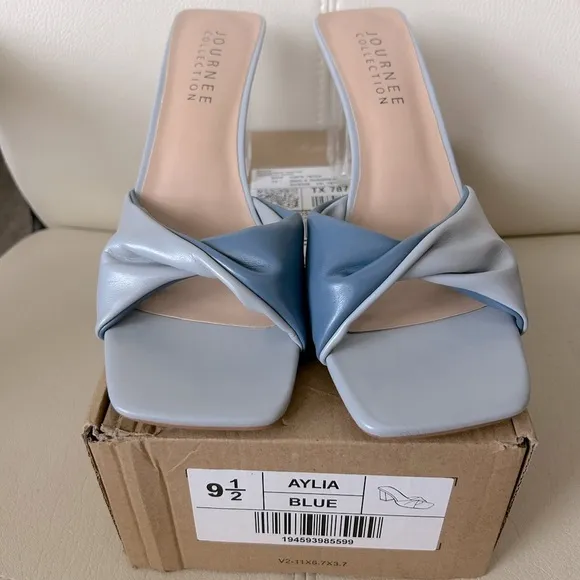 Journee Collection Aylia Blue 3” Block Square Heel Sandals 9.5 - Bold &amp; Stylish