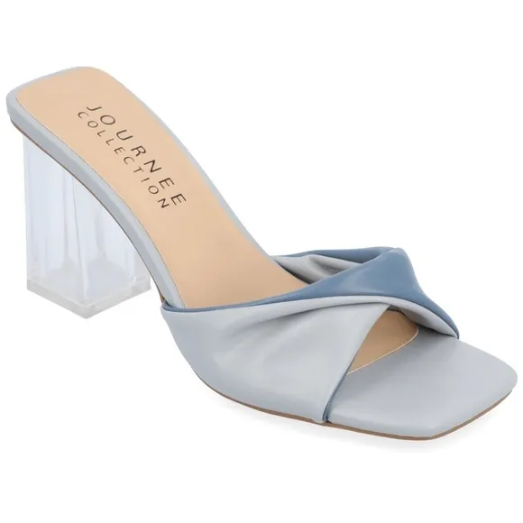 Journee Collection Aylia Blue 3” Block Square Heel Sandals 9.5 - Bold &amp; Stylish