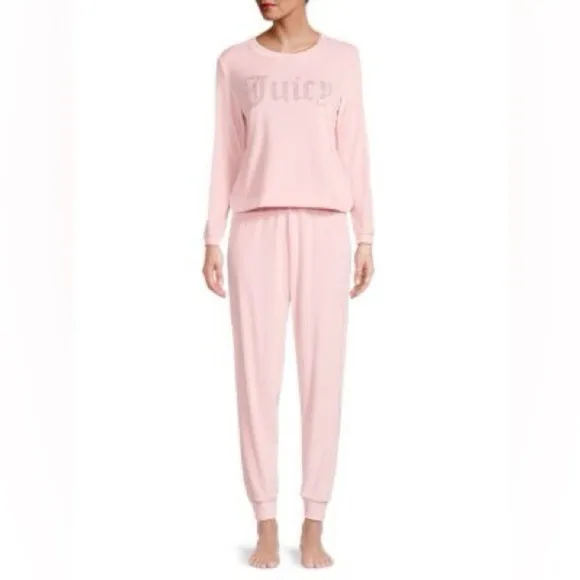 Juicy Couture  Pink Velour Sleepwear Pajamas Lounge Set Bling Size Medium Medium
