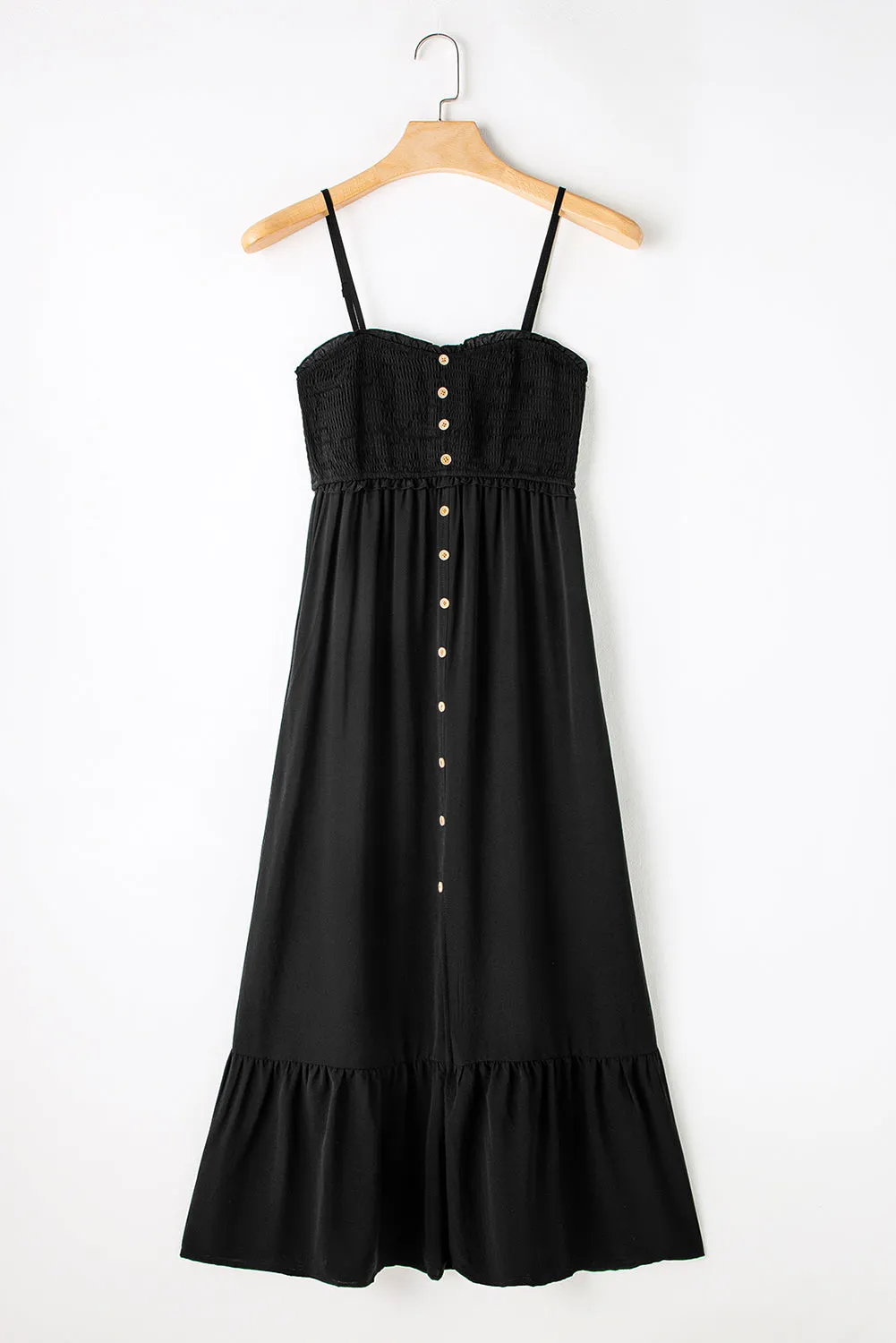 KaleaBoutique Spaghetti Straps Smocked Front Slit Buttoned Dress
