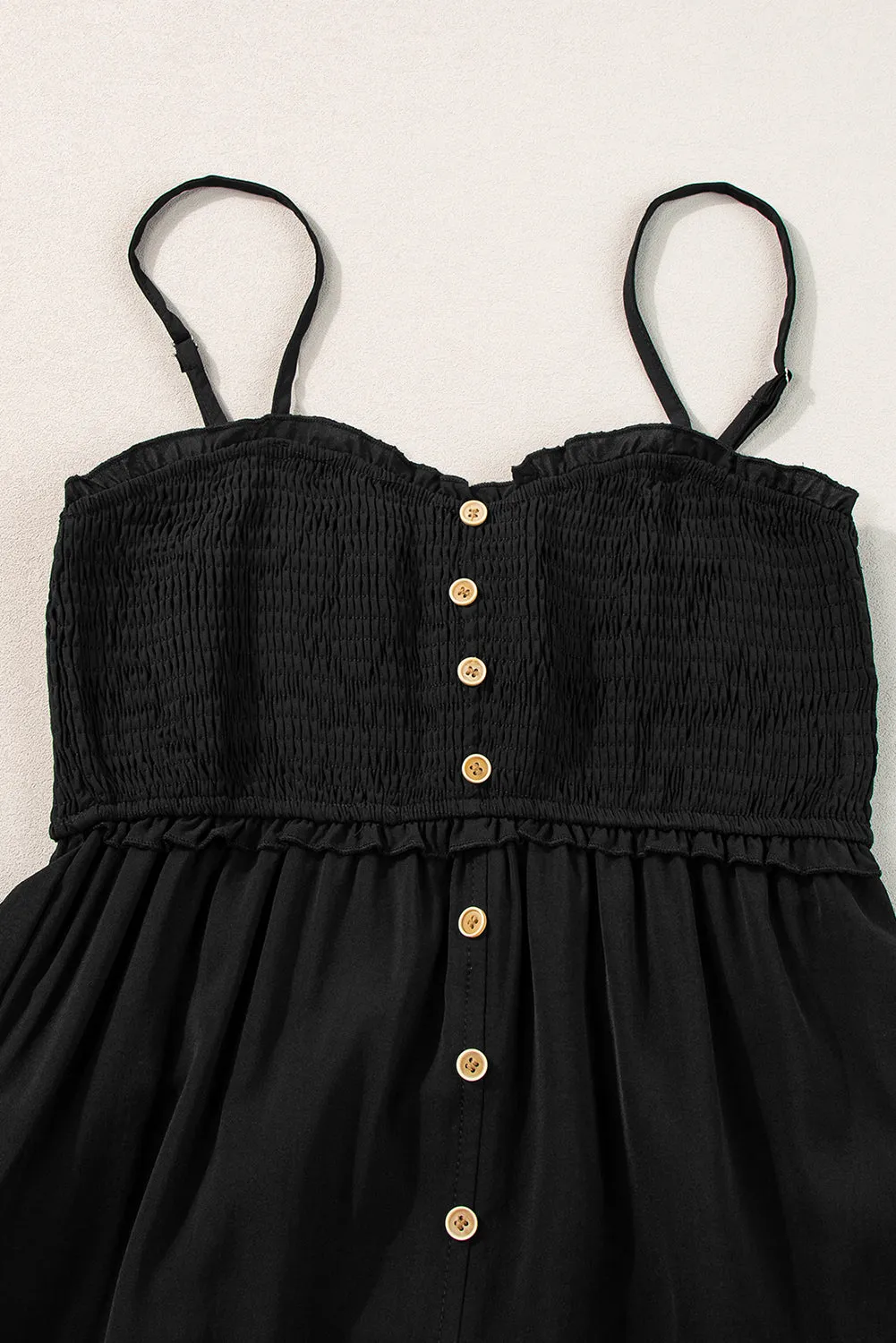 KaleaBoutique Spaghetti Straps Smocked Front Slit Buttoned Dress