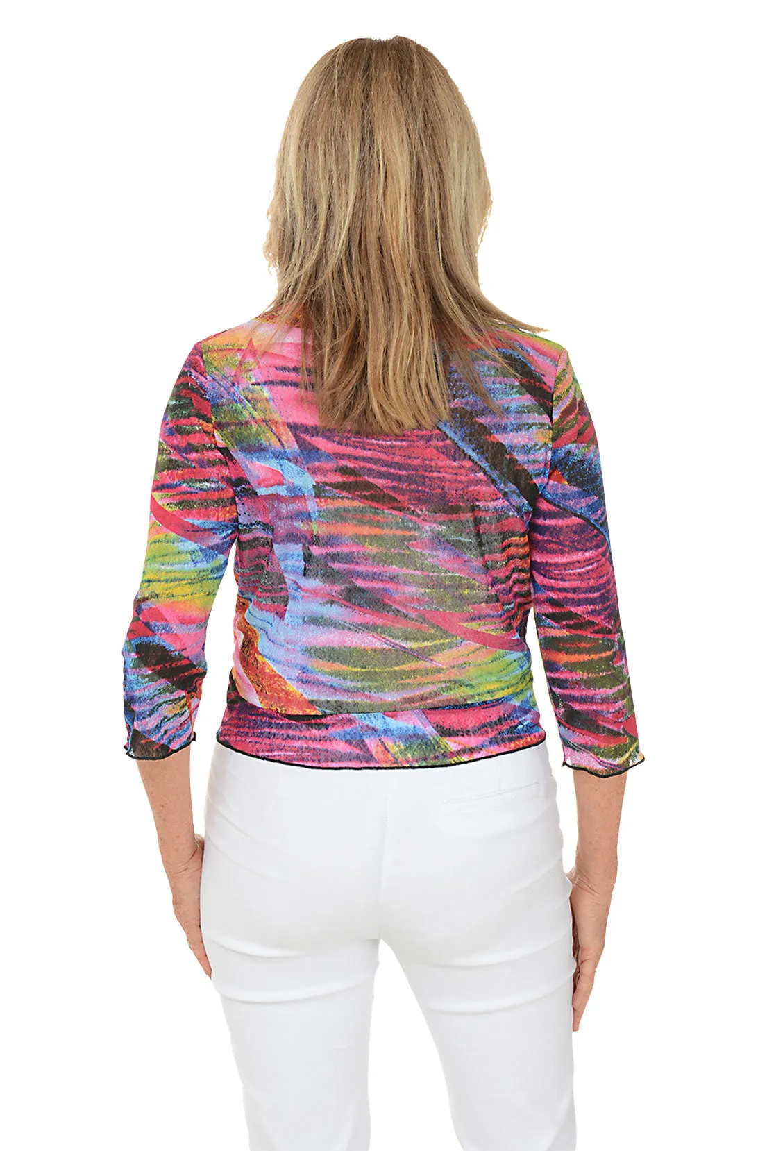 Kaleidoscope Mesh Tie-Front Shrug
