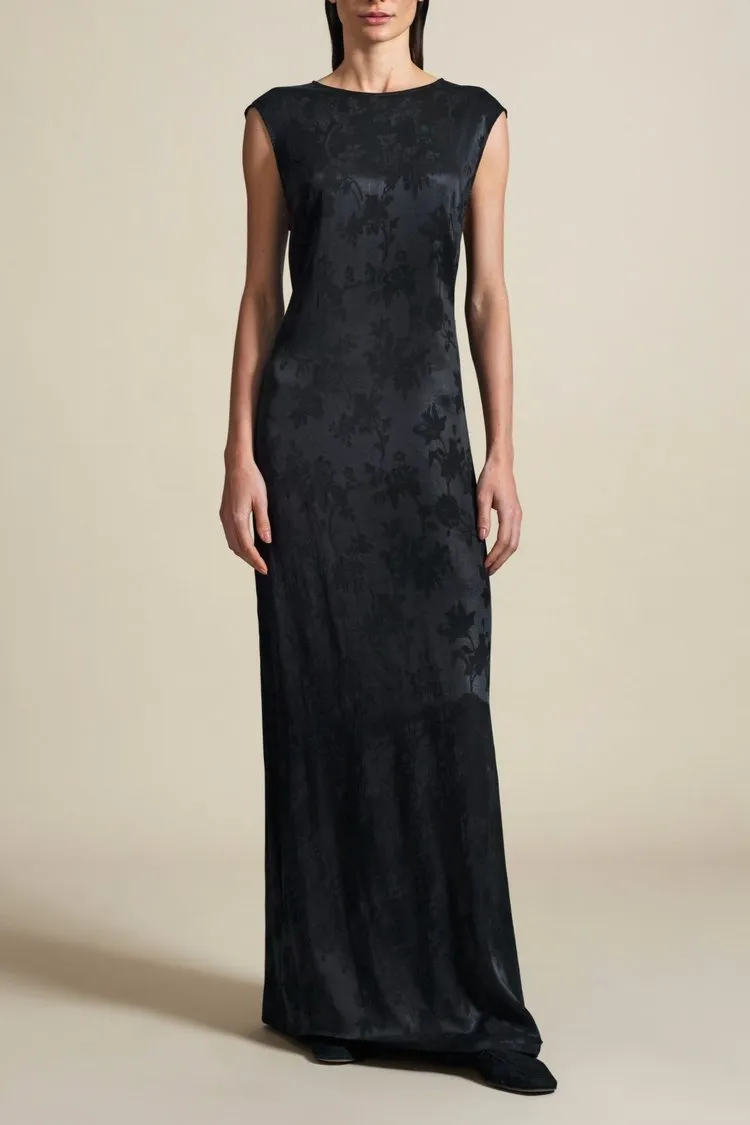 Kallmeyer Black Satin Brocade Circle Back Gown