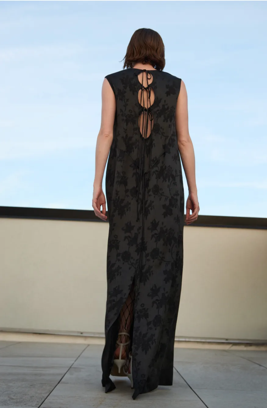 Kallmeyer Black Satin Brocade Circle Back Gown