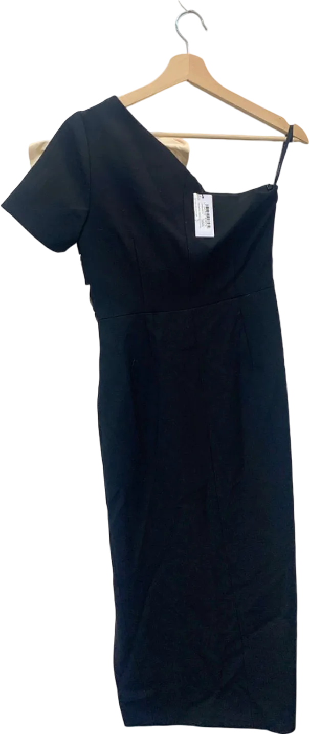 Karen Millen Black Petite Compact Stretch Taffeta Ruffle One Shoulder Midi Dress UK 6