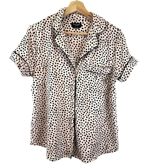 Kate Spade Intimate PJ Set Short and Button Down Pink and Black Polka Dot Size S