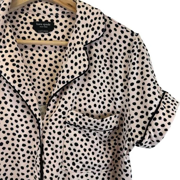 Kate Spade Intimate PJ Set Short and Button Down Pink and Black Polka Dot Size S