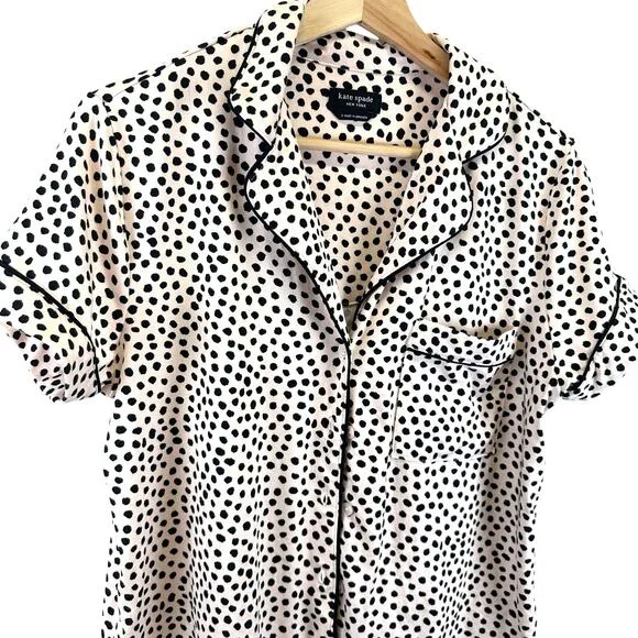 Kate Spade Intimate PJ Set Short and Button Down Pink and Black Polka Dot Size S