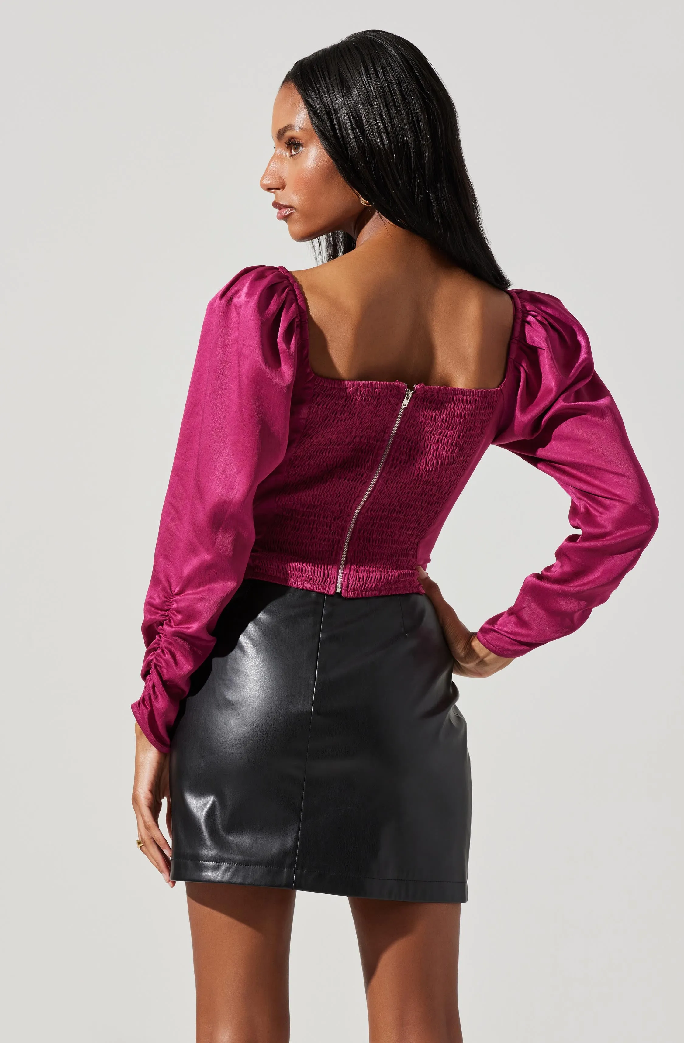 Katija Satin Cowl Neck Puff Sleeve Top