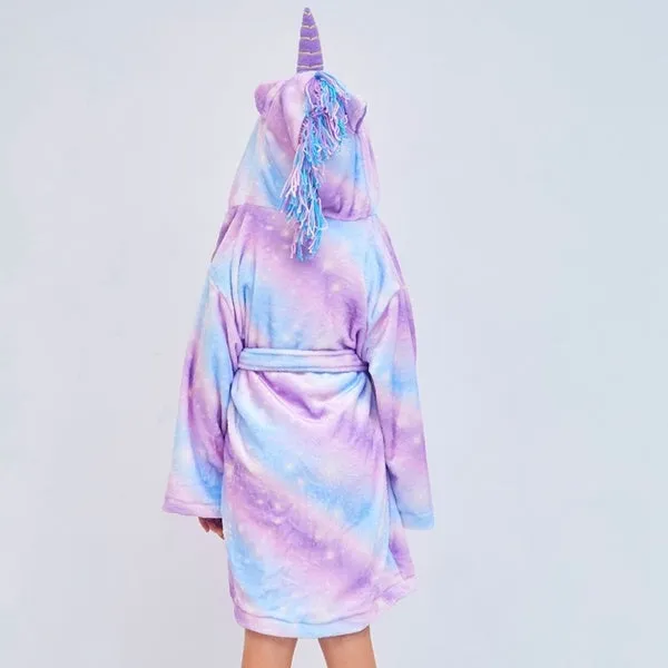 Kids Unicorn Hooded Robe Fleece Hoody Sleepwear Pajamas