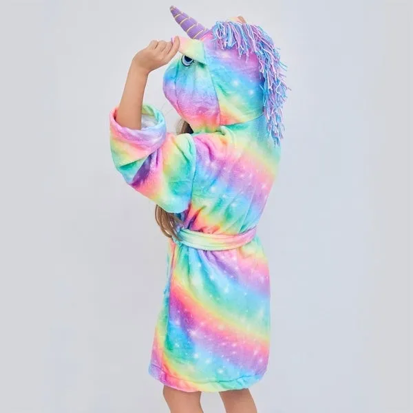Kids Unicorn Hooded Robe Fleece Hoody Sleepwear Pajamas