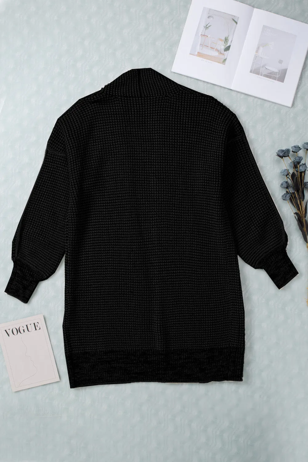 Knitted Long Open Front Cardigan