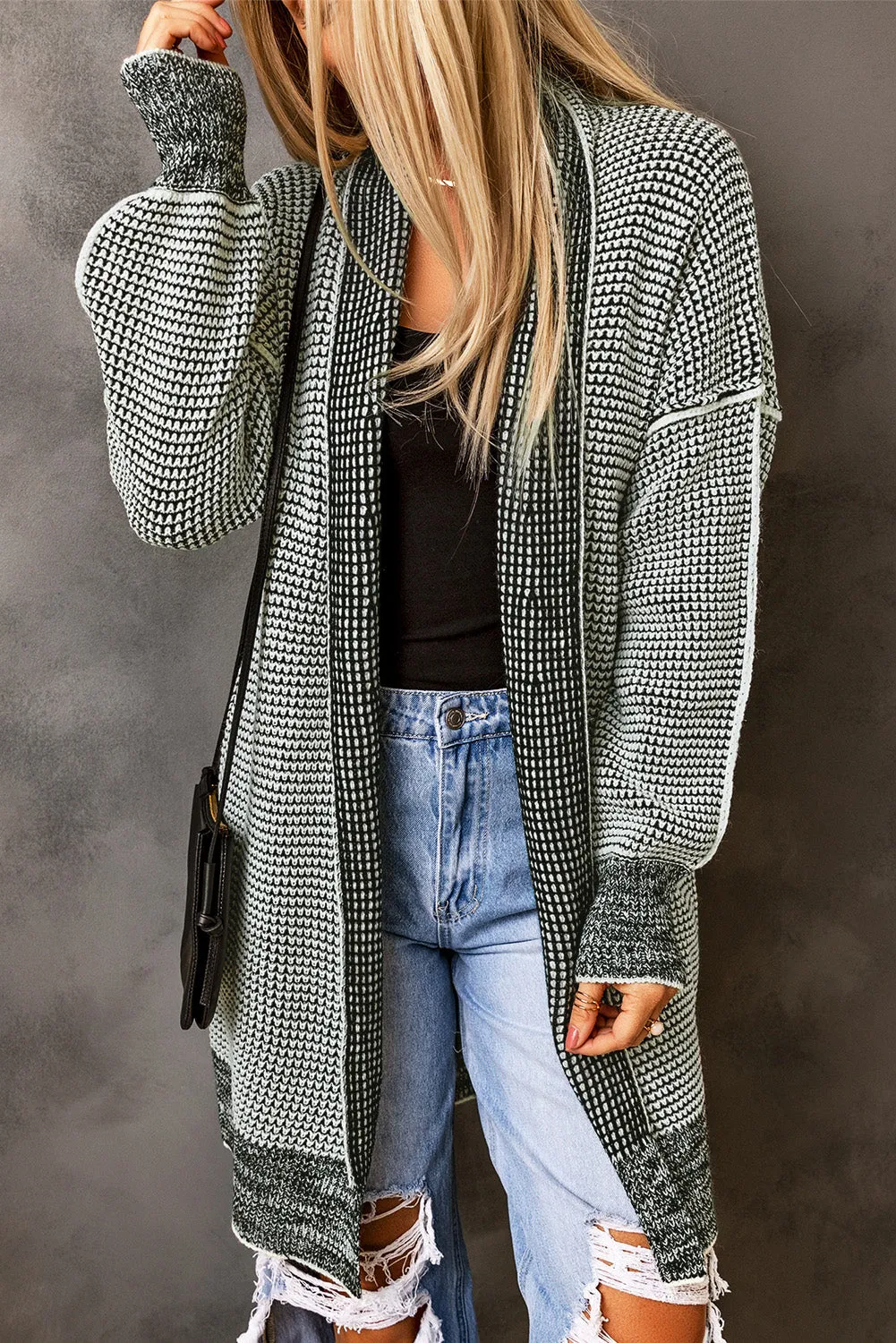 Knitted Long Open Front Cardigan