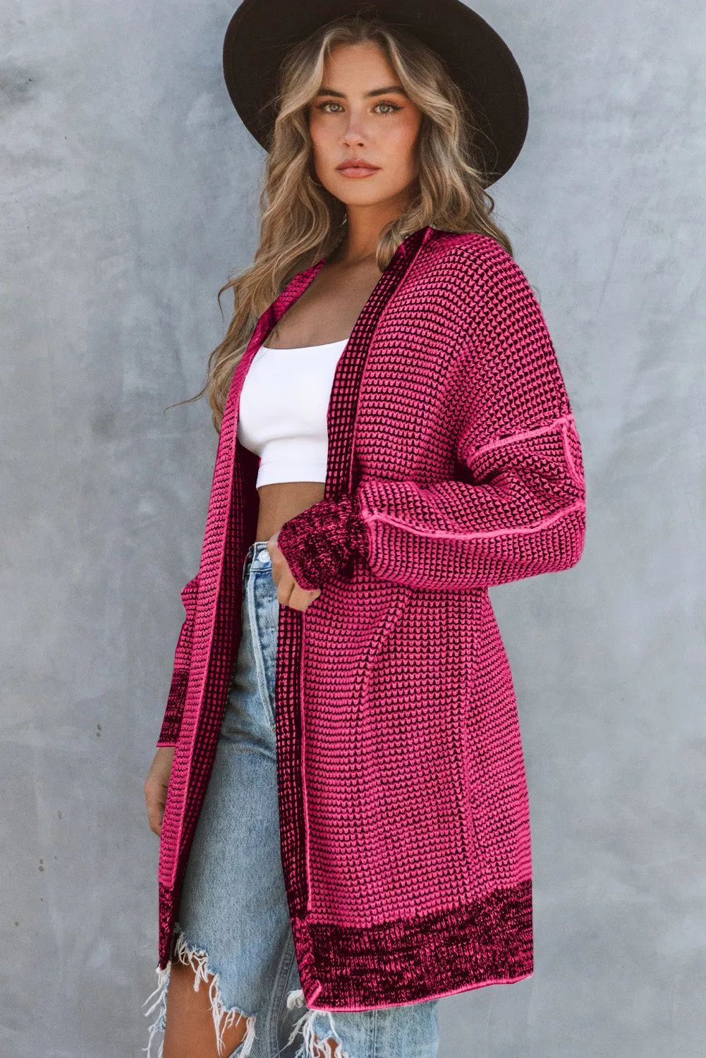 Knitted Long Open Front Cardigan