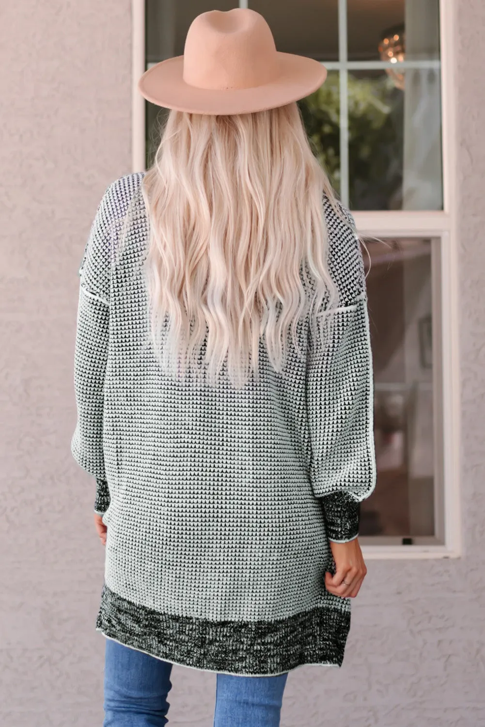 Knitted Long Open Front Cardigan