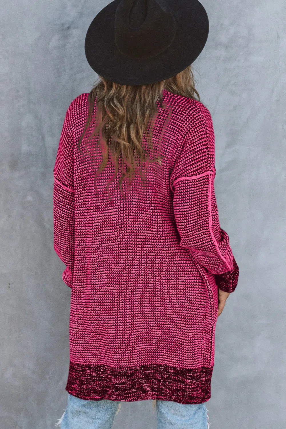 Knitted Long Open Front Cardigan