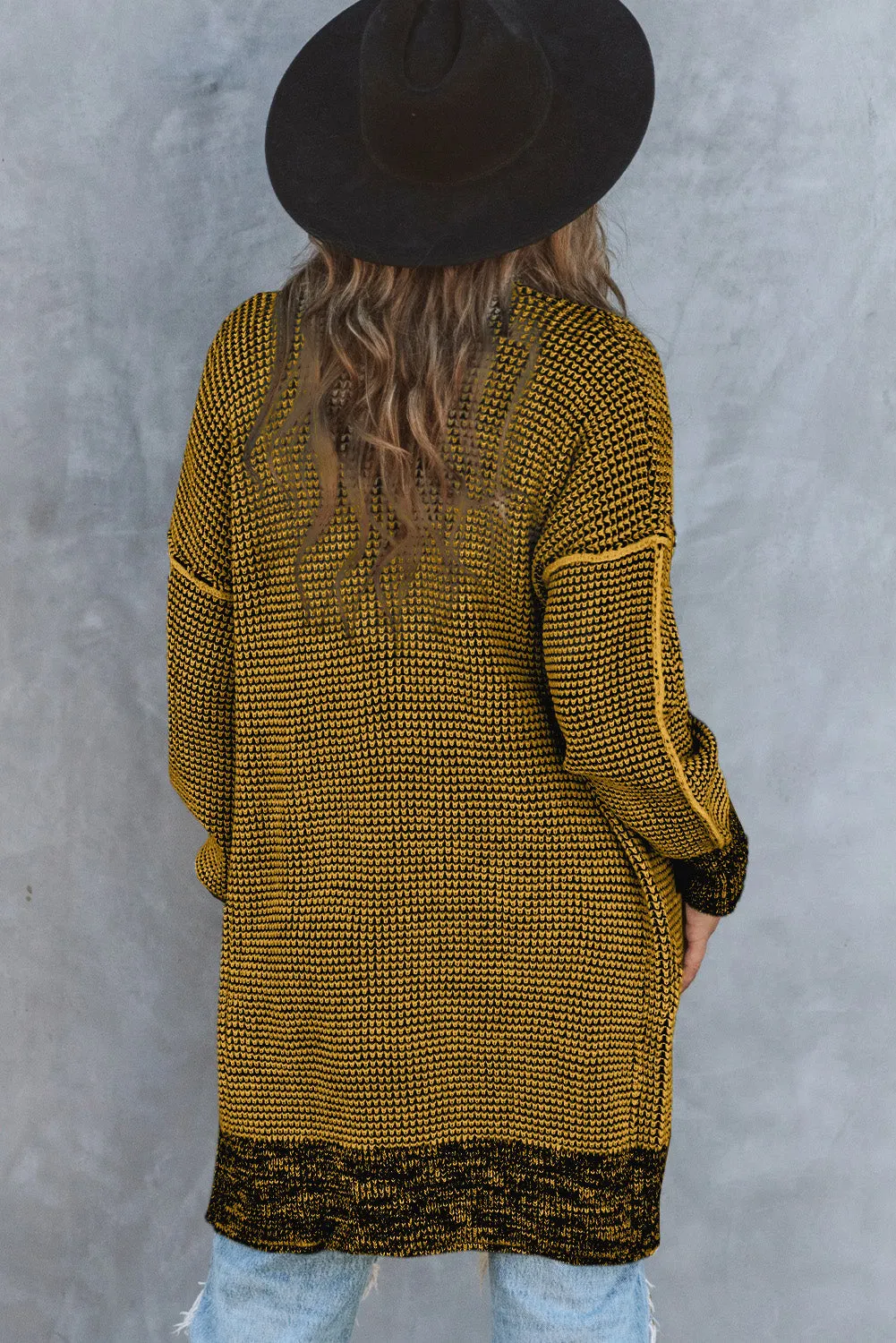 Knitted Long Open Front Cardigan
