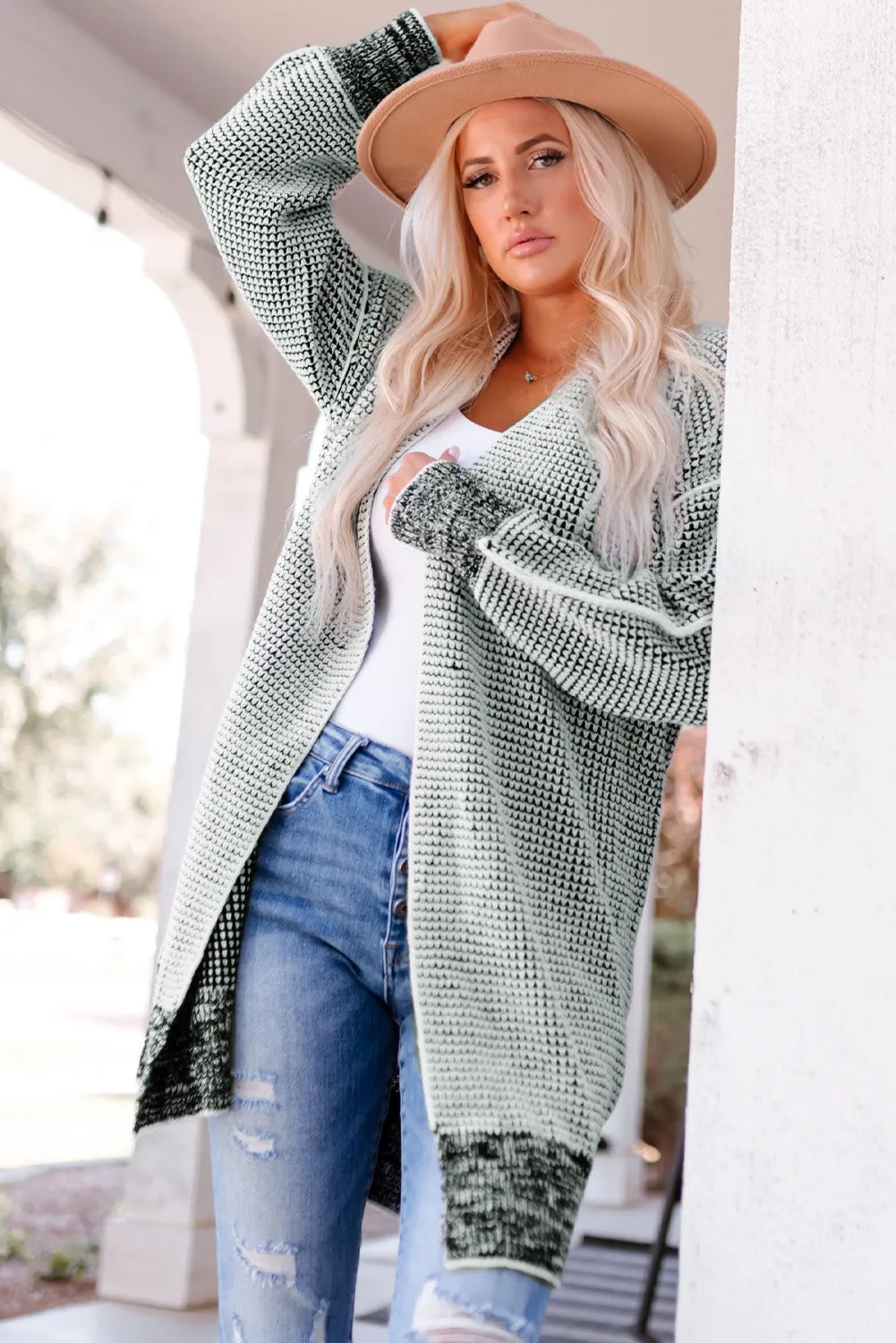 Knitted Long Open Front Cardigan