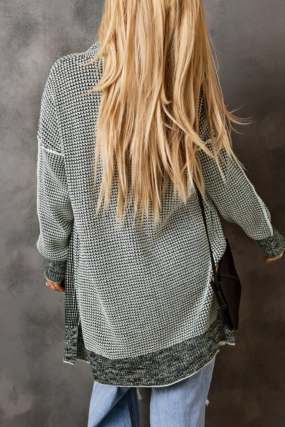 Knitted Long Open Front Cardigan