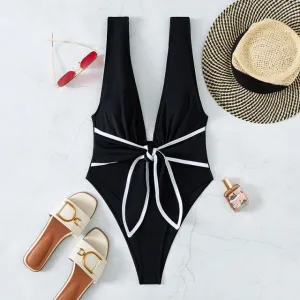 Knot one piece swimsuit women Sexy high cut bathing suit swimwear