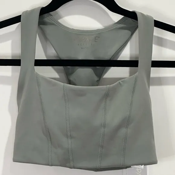 L Space Active Beckham Tank Top Sage Gray Racerback Sports Bra Yoga New Sz XS
