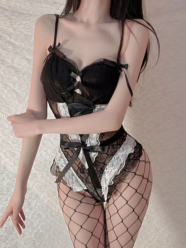Lace Corset Bodysuit Lingerie with Lace Up Front